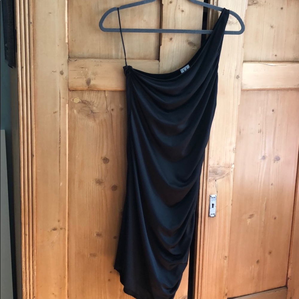 Super sexy H by Halston black satin dress